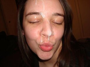 mature gal with jizz on face